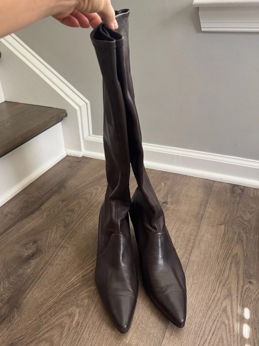 Stuart Weitzman Pulsar Brown Stretch Nappa Knee-High Boots – Size 11